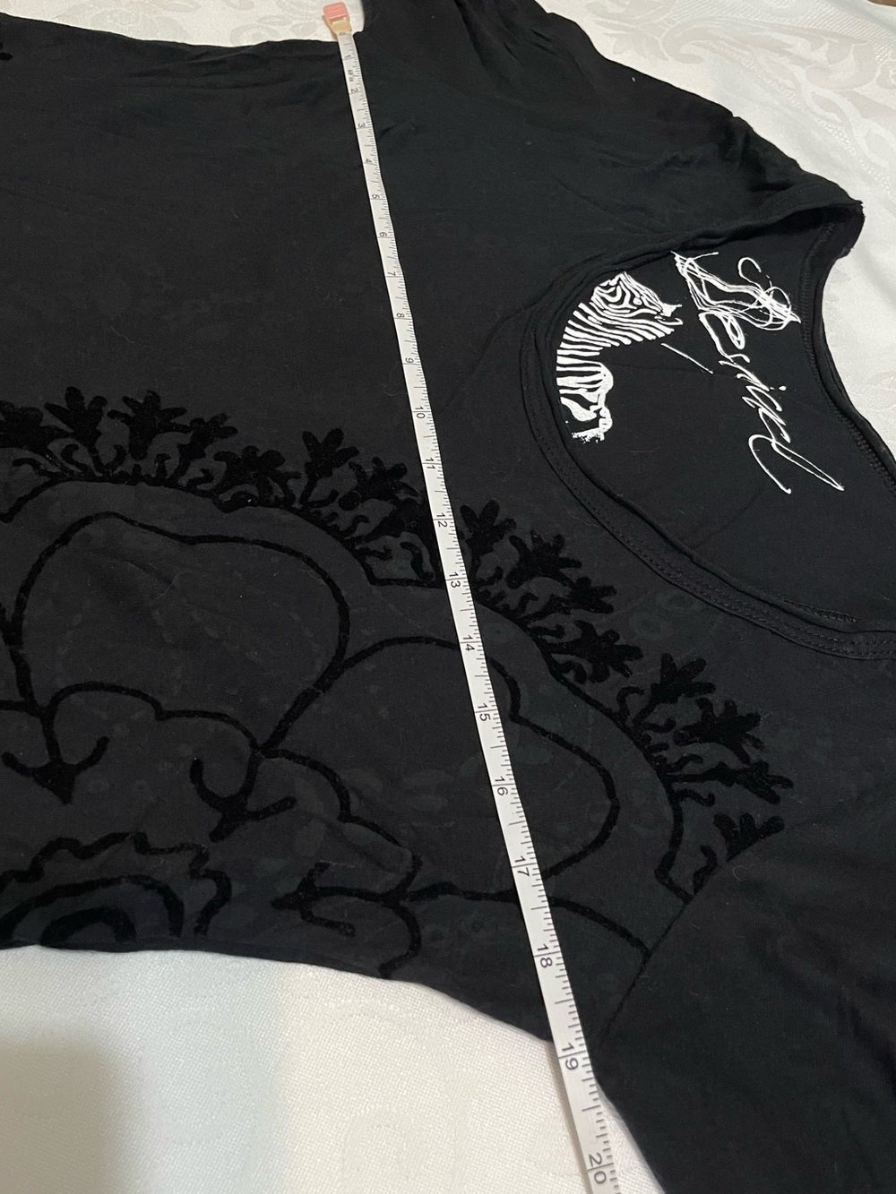 Desigual Black Long-Sleeve Velvet-Appliqué Floral Tee - Picture 5 of 7